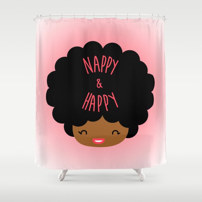 Happy Afro Hair Shower Curtain, Afro Hair Shower Curtains
