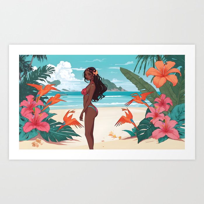 Bikini girl on tropical beach Art Print