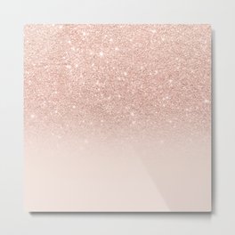 Rose gold faux glitter pink ombre color block Metal Print