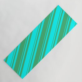 [ Thumbnail: Sea Green and Aqua Colored Lined Pattern Yoga Mat ]