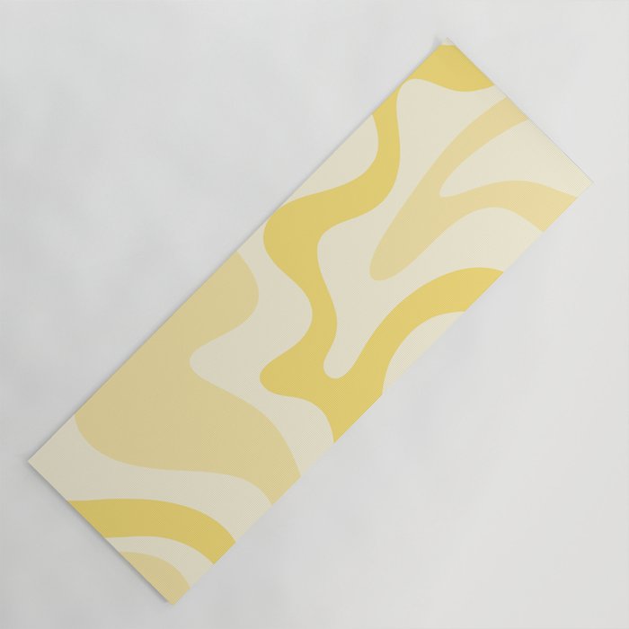 Retro Liquid Swirl Abstract Square in Soft Pale Pastel Yellow Yoga Mat