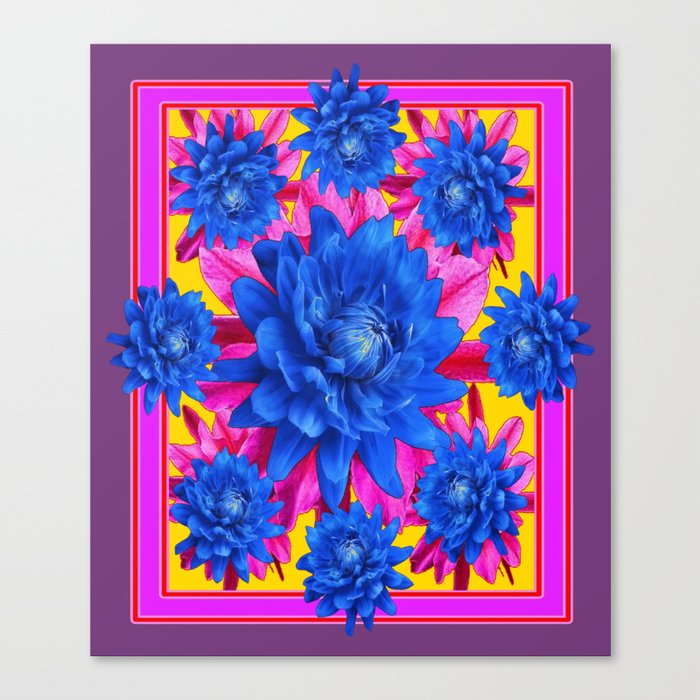  Decorative Puce Fuchsia Color Blue Tropical Flowers Pattern Canvas Print