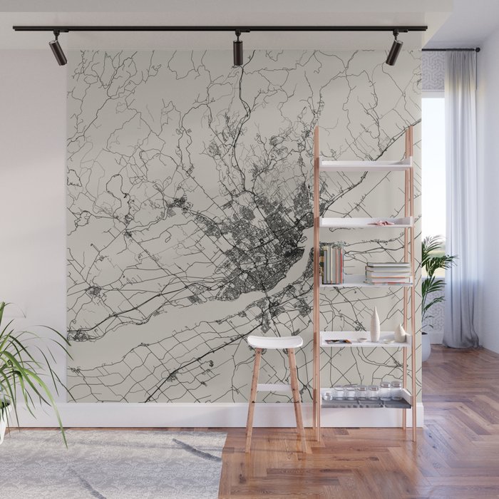 Quebec, Canada Map - Black and White Artistic  Wall Mural