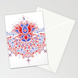 Sacred Lotus Mandala – Red & Blue Palette Stationery Card