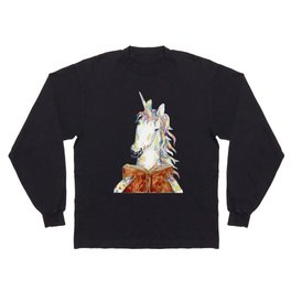 Unicorn reading book watercolor painting Long Sleeve T-shirt
