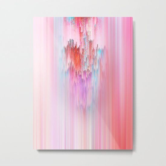 Abstract Cascade Glitch 2.Red and Pink Metal Print