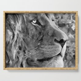 Modern black and white oil painting of king lion, artist collection of animal painting abstract. gray Serving Tray