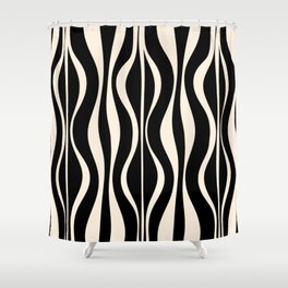 Hourglass Abstract Retro Midcentury Modern Pattern in Black and Almond Cream Shower Curtain