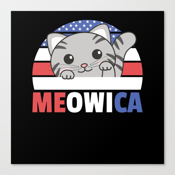 Cat For The Fourth Of July Usa Flag Meowica Canvas Print