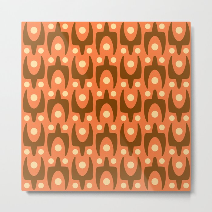 Mid Century Modern Abstract Pattern 546 Orange Brown and Yellow Metal Print