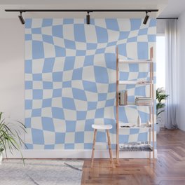 Warped Checkered Pattern (sky blue/white) Wall Mural