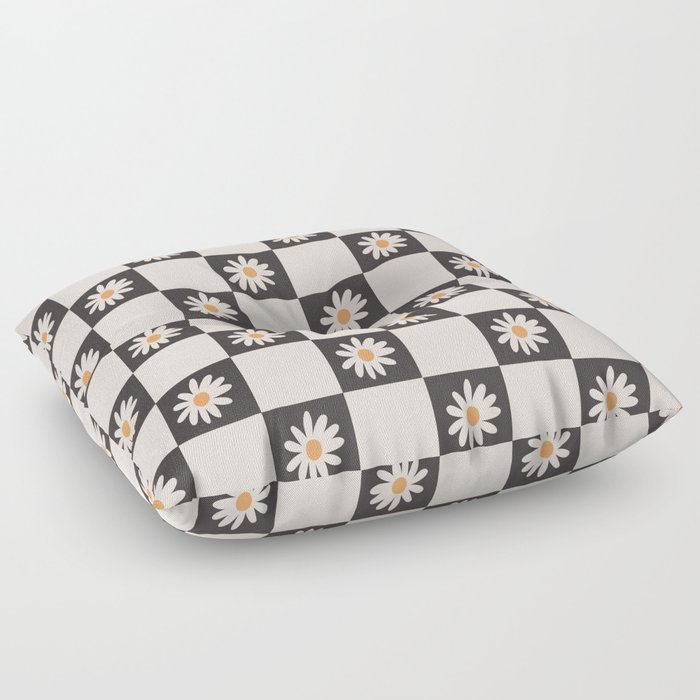 Vintage Blush & Black Floral Checkered Pattern Floor Pillow