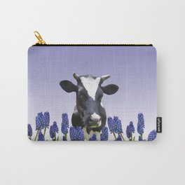 Grape hyacinths with black and white cow #society6 Carry-All Pouch