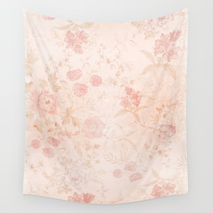 Vintage Muted Blush Pink Floral Print - Flowers / Cottagecore / Patterns Wall Tapestry