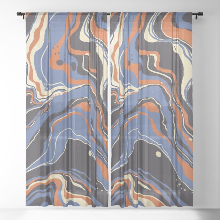 Retro marble in blue Sheer Curtain