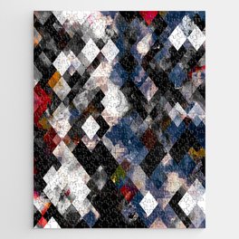 geometric pixel square pattern abstract background in blue red black Jigsaw Puzzle