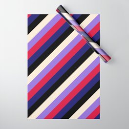 [ Thumbnail: Beige, Purple, Crimson, Midnight Blue, and Black Colored Lines/Stripes Pattern Wrapping Paper ]