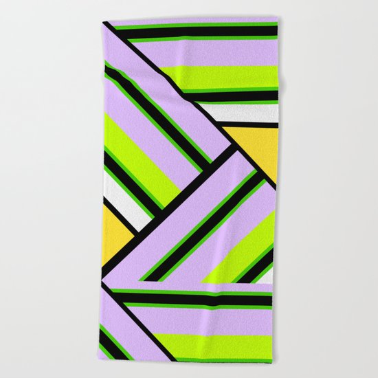 Striped , multi-colored , asymmetric combination pattern . Patchwork . Beach Towel