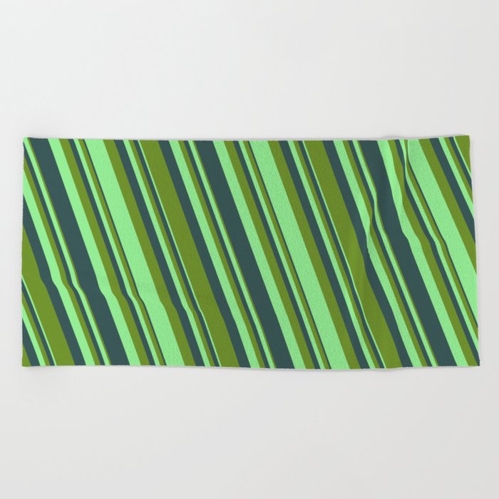 Dark Slate Gray, Green & Light Green Colored Lined/Striped Pattern Beach Towel