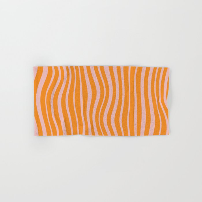 Psychedelic Waves Light Fruity Colors, Orange and Light Pink Hand & Bath Towel