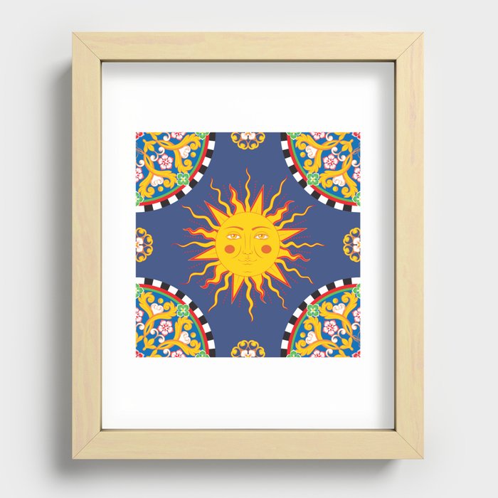 A Touch of Italian Elegance to Your Home: The Beautiful Sicili Sicilian Baroque Maiolica with Sun  Recessed Framed Print