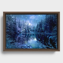 A Cold Winter's Night : Turquoise Teal Blue Winter Wonderland Framed Canvas