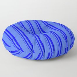 [ Thumbnail: Blue and Royal Blue Colored Stripes Pattern Floor Pillow ]