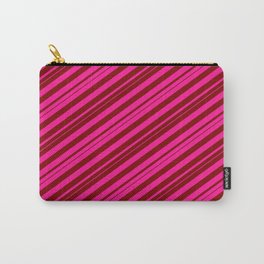 [ Thumbnail: Deep Pink and Maroon Colored Stripes/Lines Pattern Carry-All Pouch ]