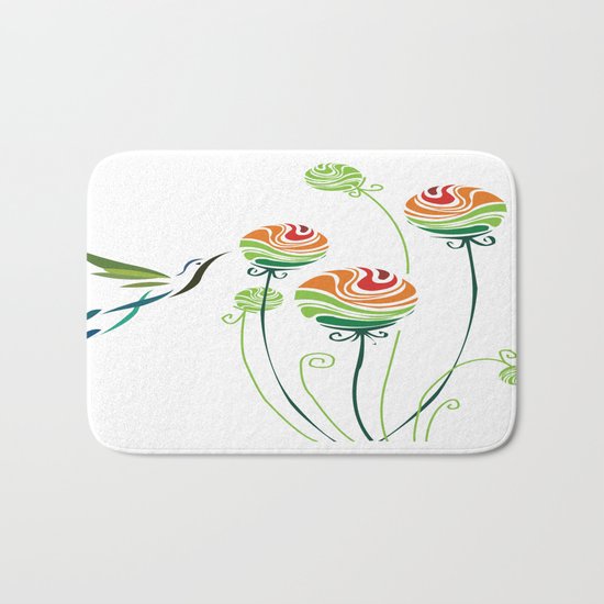 Hummingbird And Flowers Bath Mat