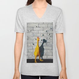 “Just a chicken, up against a brick wall, with his shadow” Acrylic on wood V Neck T Shirt