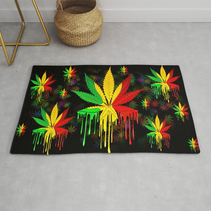 Marijuana Leaf Rasta Colors Dripping Paint Rug