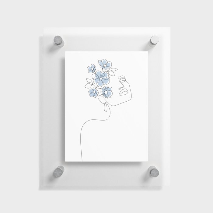 Blue Bloom Girl / woman portrait with flowers in her head Floating Acrylic Print