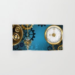 Turquoise Background with Gears ( Steampunk ) Hand & Bath Towel