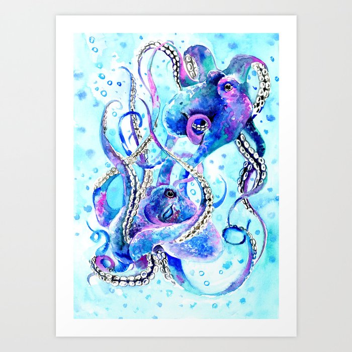 Octopus, Turquoise Blue aquatic Beach design Art Print