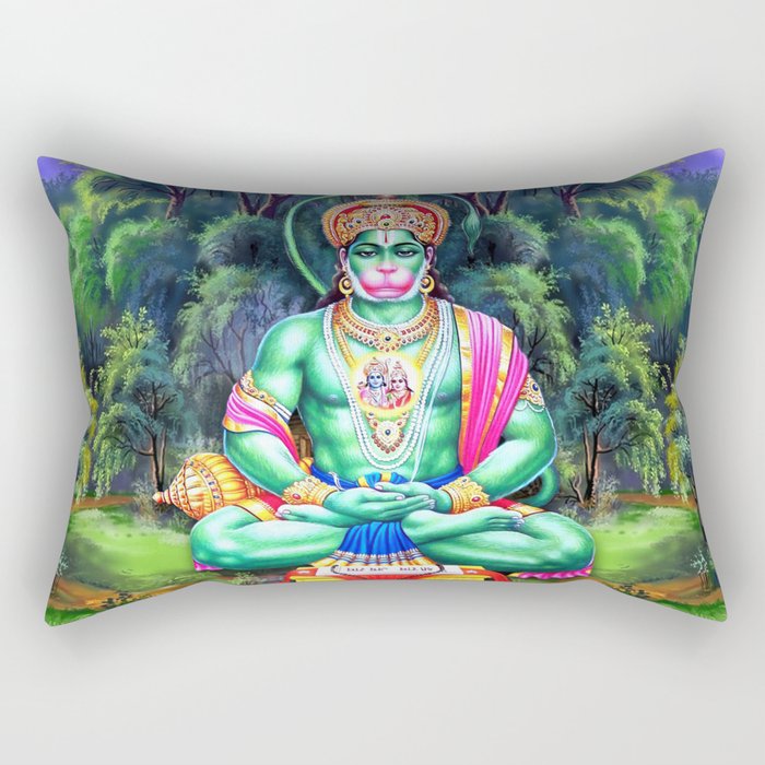 Lord Hanuman Meditating In Forest Rectangular Pillow