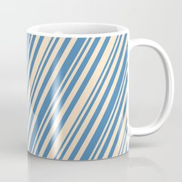 [ Thumbnail: Bisque & Blue Colored Stripes/Lines Pattern Coffee Mug ]