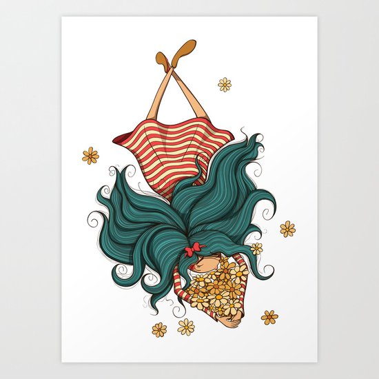 Girl and flowers Art Print