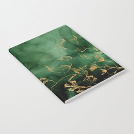 Winter Gold Flowers On Emerald Marble Texture Notebook