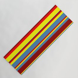 [ Thumbnail: Red, Yellow, Blue & Dark Red Colored Stripes/Lines Pattern Yoga Mat ]