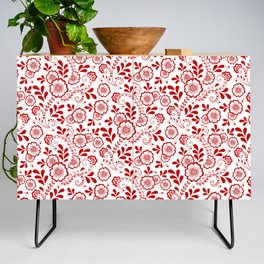 Red Eastern Floral Pattern Credenza