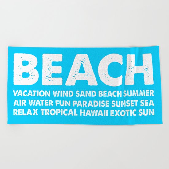 BEACH-white Typography on Aqua for your summer - Mix & Match Beach Towel