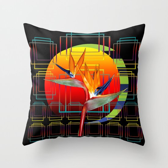 Bird of Paradise flower by sunset Throw Pillow