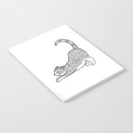 Stretching cat grey tabby Notebook
