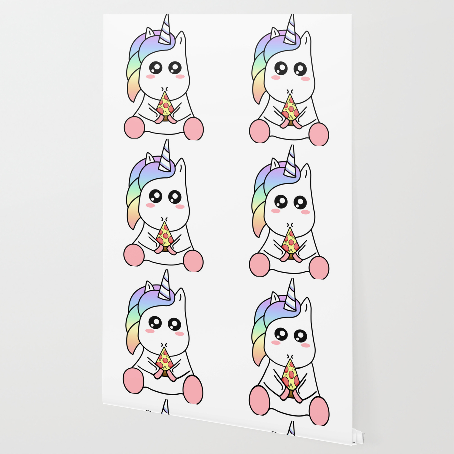 Cute Funny Kawaii Unicorn Eating Pizza Slice Magical Rainbow Wallpaper By Mintedfresh Society6