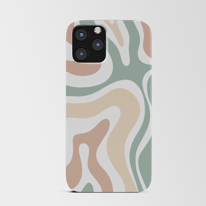 Modern Retro Liquid Swirl Abstract Pattern Vertical in Celadon Sage, Blush Putty, and White iPhone Card Case