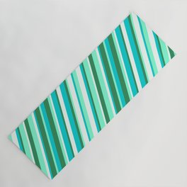 [ Thumbnail: Dark Turquoise, Sea Green, Aquamarine, and Mint Cream Colored Striped/Lined Pattern Yoga Mat ]