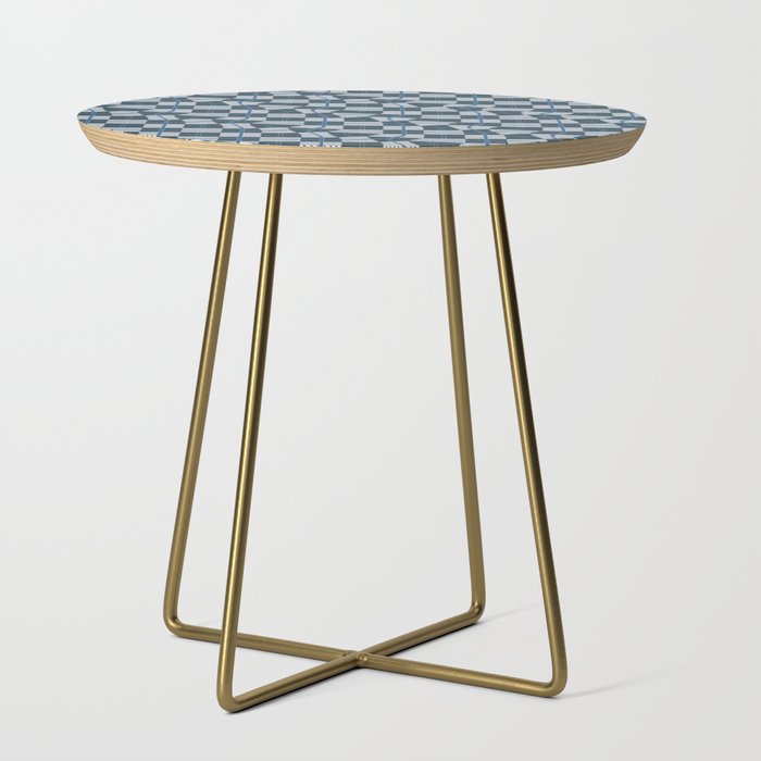 Warped Checkerboard Grid Illustration Peacock Blue Teal Side Table
