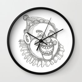 Vintage Circus Clown Head Doodle Wall Clock