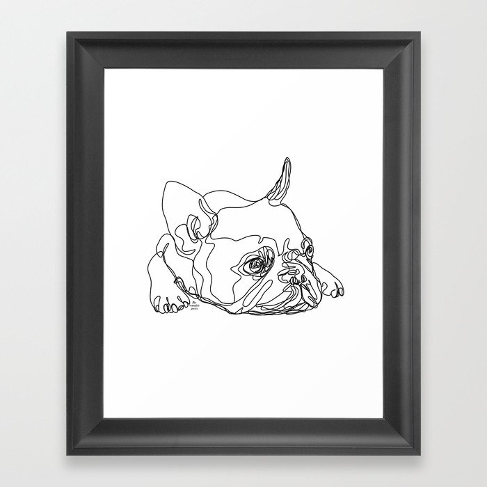 French Bulldog Puppy One Line Drawing Framed Art Print