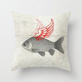 Flying Goldfish Throw Pillow
